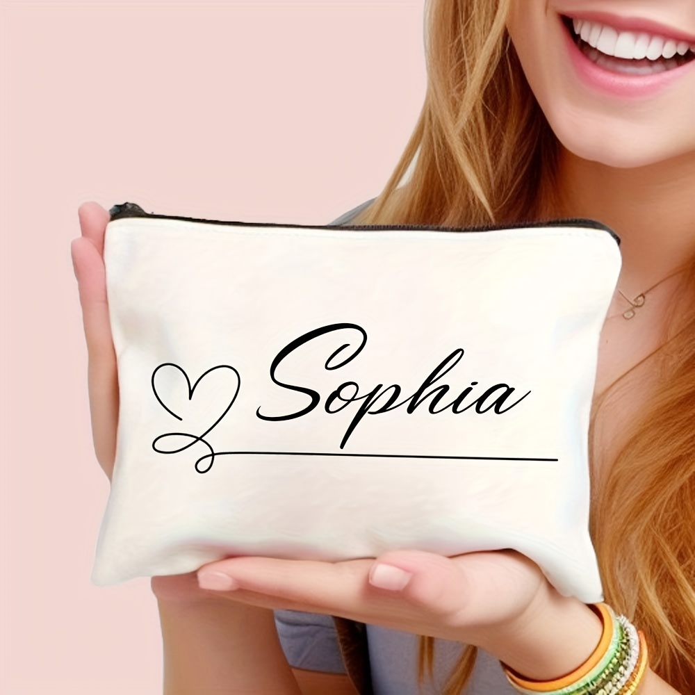 TEMU 1pc Customizable Name Makeup Bag - Personalized Zip Pouch, Lightweight Cosmetic Bag, Ideal For Bridesmaids, Teachers, Mothers, Party Gifts,