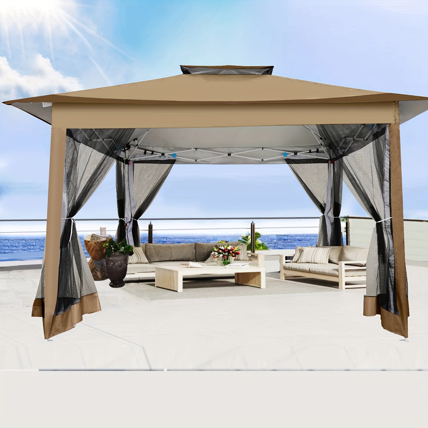 

Tooluck Gazebo 12x12 Outdoor Gazebo Pop Up Gazebo Canopy With Mosquito Netting Patio Gazebo Canopy Tent With 2-tiered Vented Top 3 Adjustable Height And 144 Square Ft Of Shade