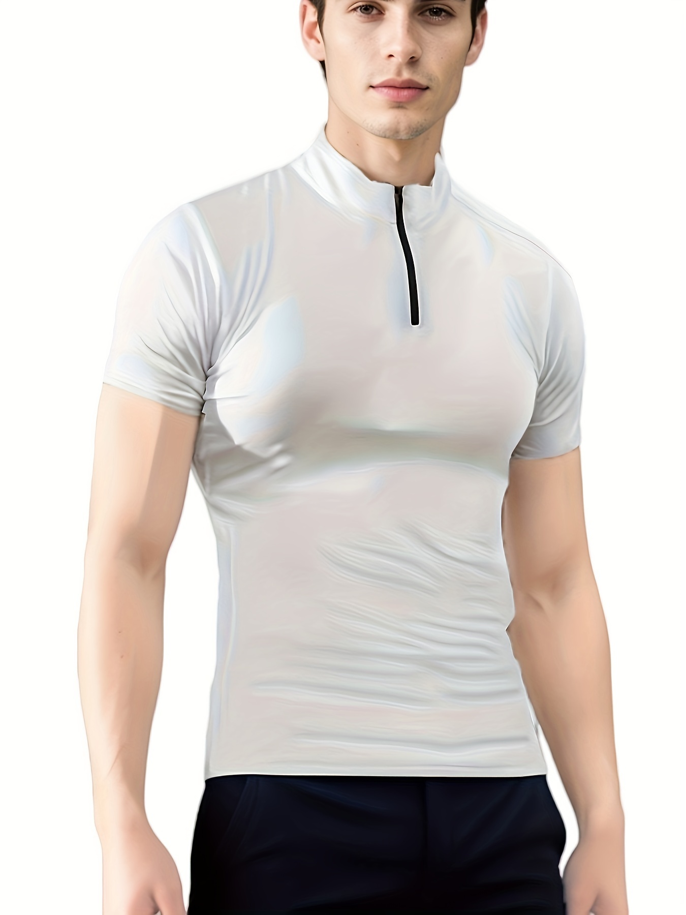 Muscle Fit Band Collar Shirt - Temu