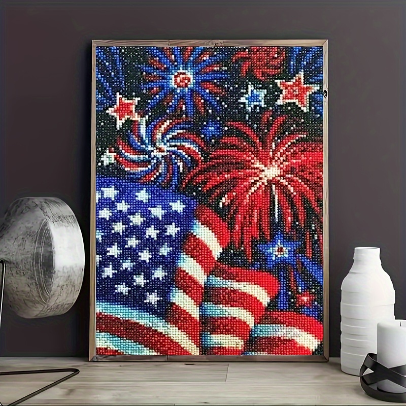 

4th Of July Patriotic Diamond Painting Kit - Diy American Flag Crystal Embroidery Art, Full Round Drill Craft Set For Adults & Beginners, Home Wall Decor Gift, 12x16 Inches