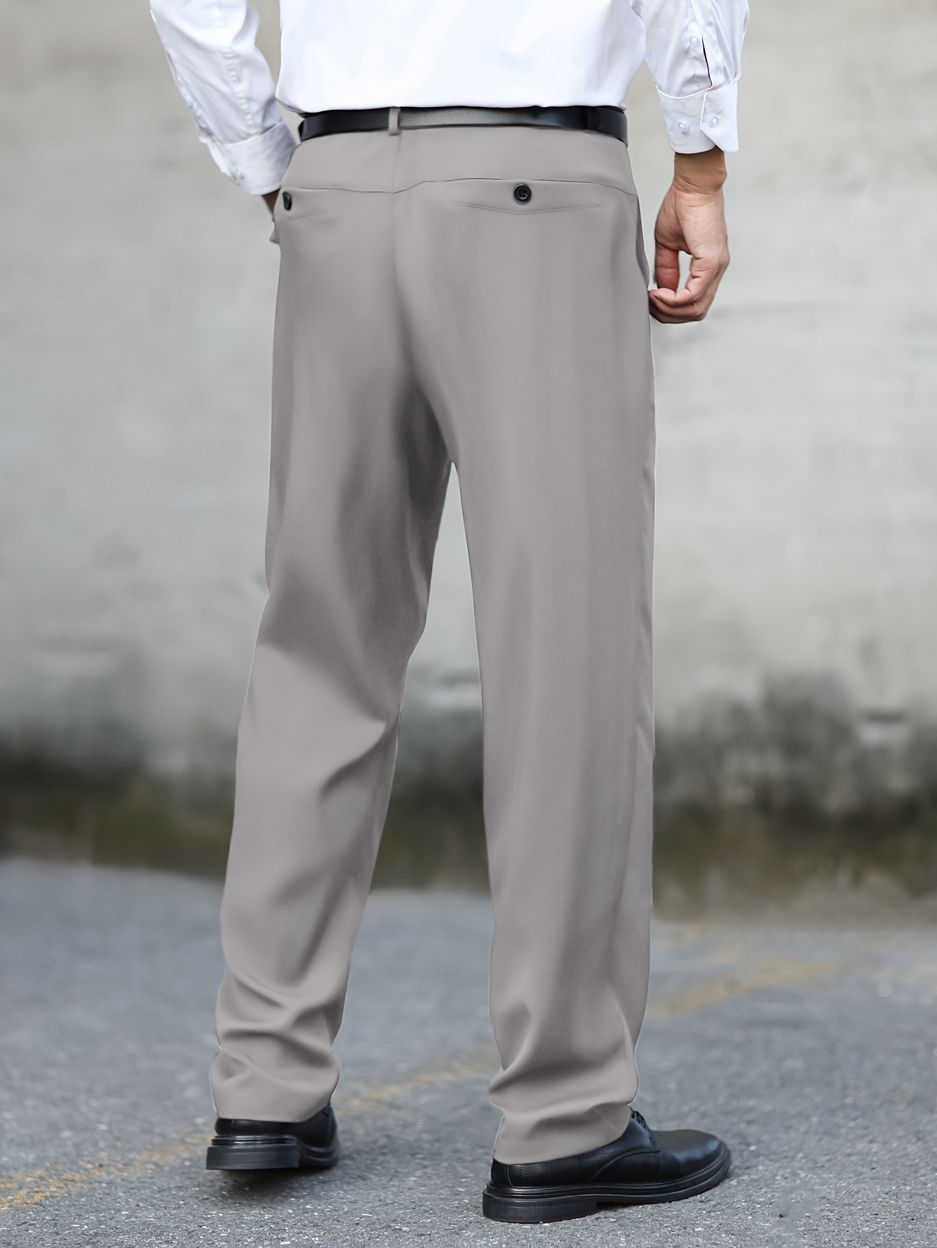 Men's Classic Straight-Leg Suit Pants with Decorative Back Pockets, Polyester, Non-Transparent, Solid Color, All Seasons, Formal Attire|Sophisticated Style|Tailored Fit