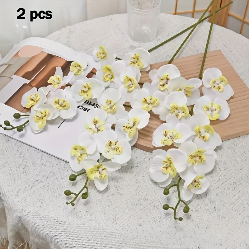 Pack Of 2 White Orchid Stems, Artificial Flower Branches For Valentine's Day, Mother's Day, Easter, Wedding Party Home Decorations, No Electricity Required
