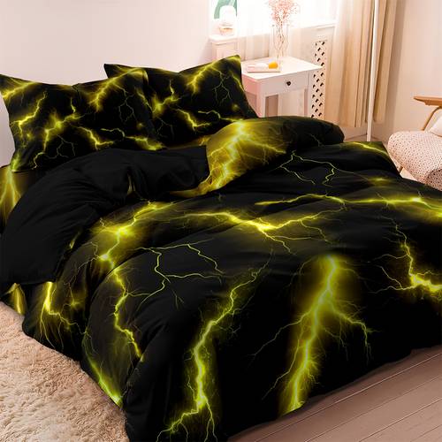 item picture 3pcs 2d flat purple yellow lightning line duvet cover bedding 1 duvet cover 2 pillowcase without comforter soft comfortable duvet cover for bedroom bedroom decor single to school