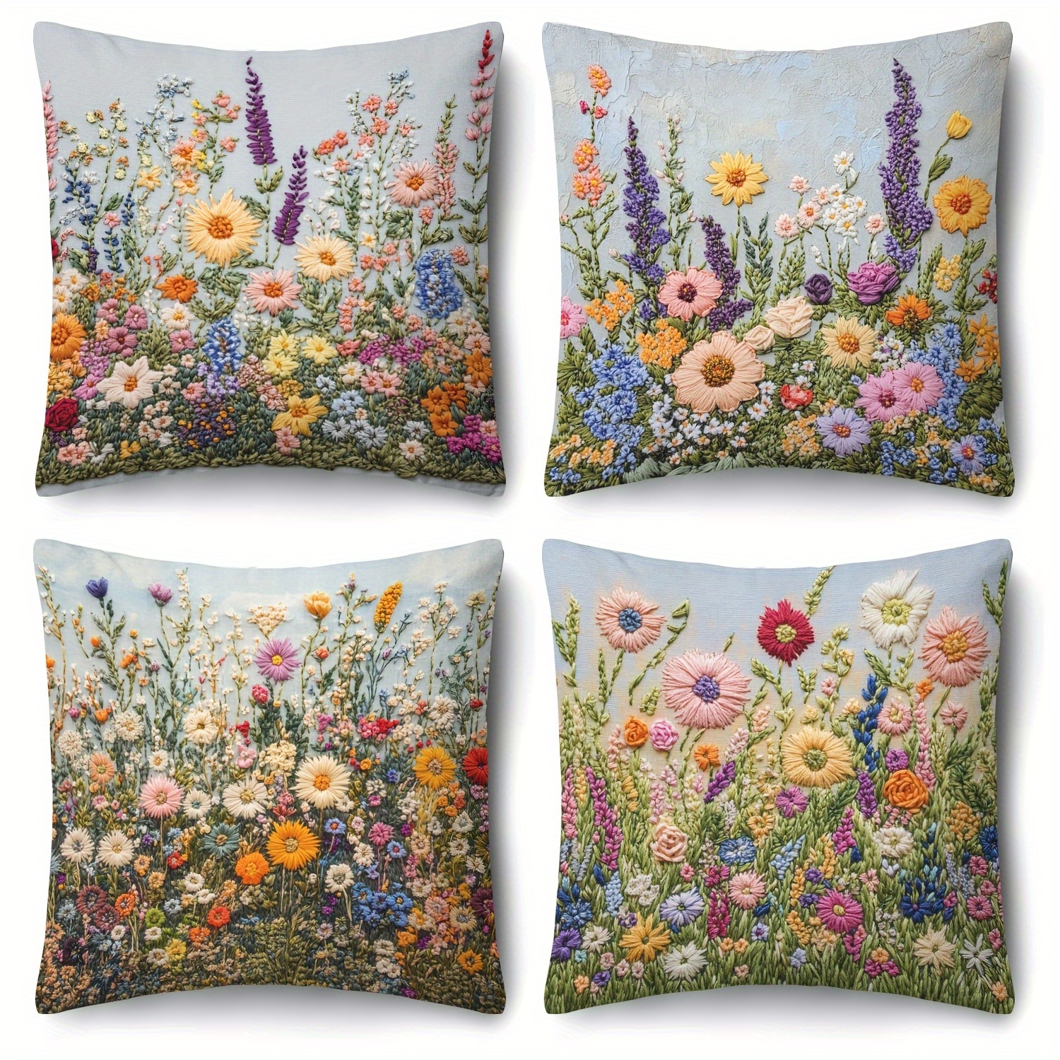 

4pcs Set, 3d Garden Print Pillowcase, 4pcs Set, Soft And Comfortable Bedroom And Sofa Cushion Cover, Home Decoration, Invisible Zipper Closure Fabric 18x18 Inches Without Pillow Core