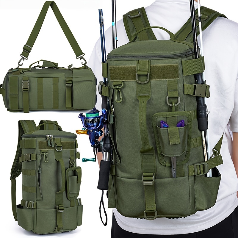 

Large Capacity Fishing Backpack: Green, Oxford Fabric, Dry/wet Separation, Carrying Rods, Fishing Gear Storage, Suitable For Hiking, Camping, And Fishing