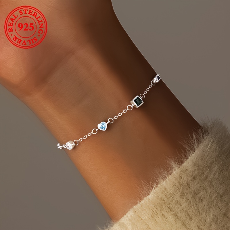 

Luxurious 925 Sterling Silvery Bracelet With Cubic Zirconia - Perfect Birthday Gift For Her,