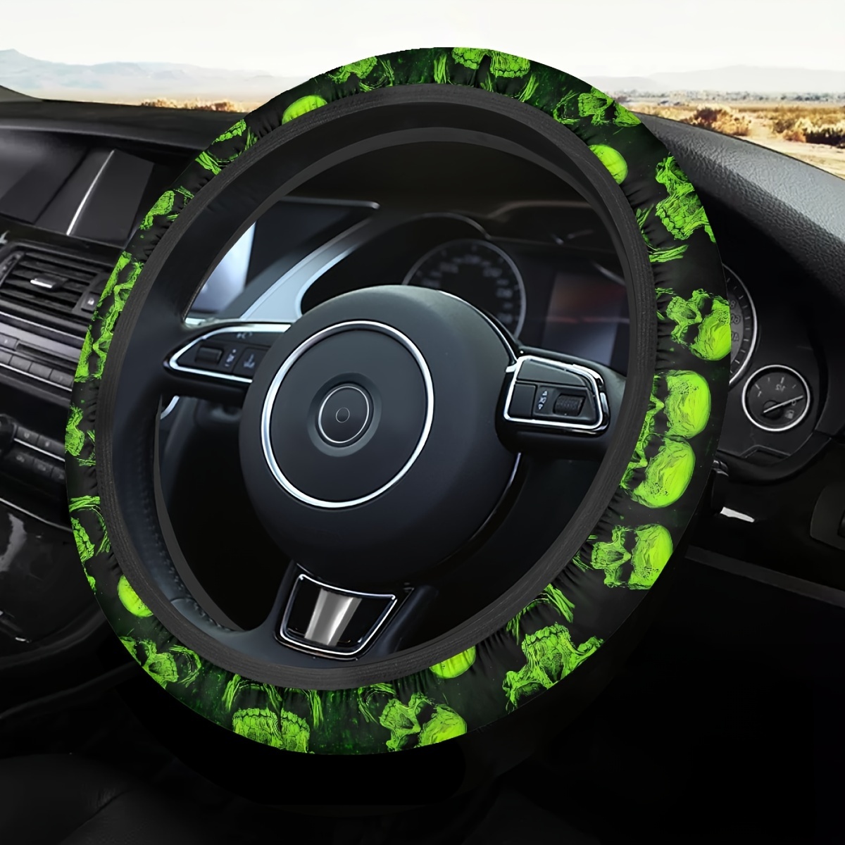 

1pc Green Glowing Print Car Steering Wheel Cover Comfortable Protective Cover Removable Anti-slip Car Accessories Ornament
