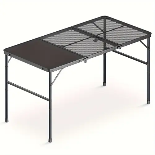 folding portable grill table tri fold grill stand camping table with adjustable height legs for outdoor cooking bbq rv picnic