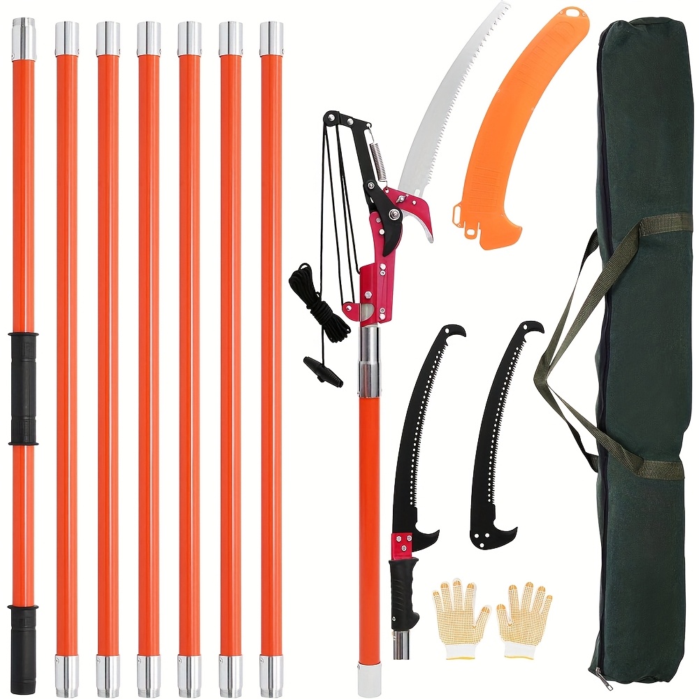 TEMU 1pc 27ft/8.24m Pole Saws For Tree Trimming, Manual Pole Saw, Lightweight Manual Extension High Pole Pruning Pole Saw With Blade For Trimmer