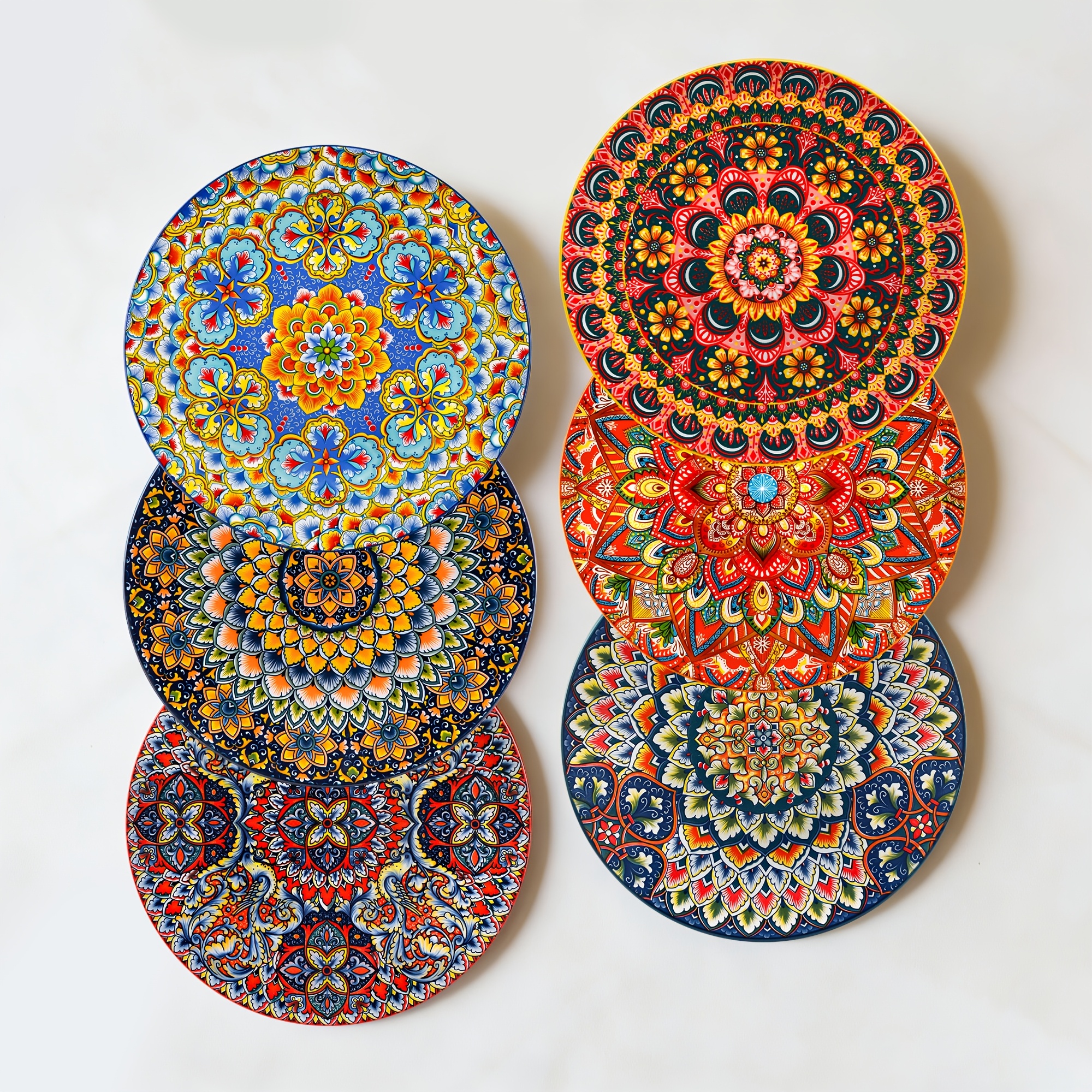 Image of Boho Dinner Plates, 10.5 Inch Plates Set Of 6, Colorful Bohemian Ceramic Plates For Appetizers, Snacks, Fruit, Small Dinner Plate Set For Kitchen & Restaurant, Microwave And Dishware Safe