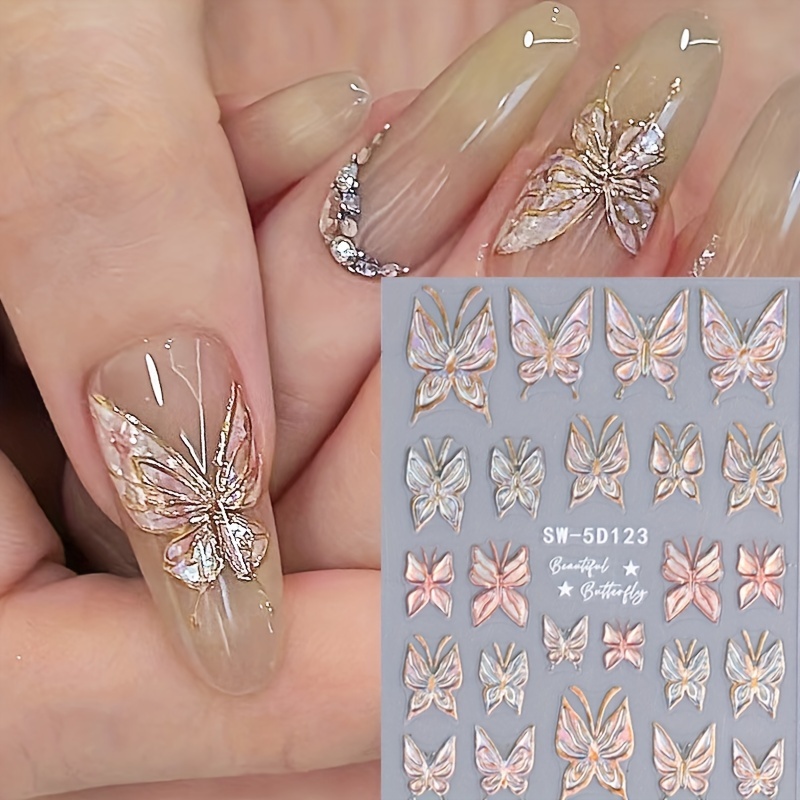 

Sparkling 5d Butterfly Nail Art Stickers - Self-adhesive, Embossed Decals For Easy Diy Manicure, Women & Girls