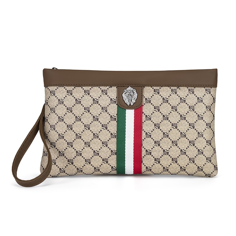 TEMU Sac à main , sac enveloppe pour homme d' tendance, porte-cartes et porte-monnaie pour homme avec décoration de boucle en métal tête de lion, sac