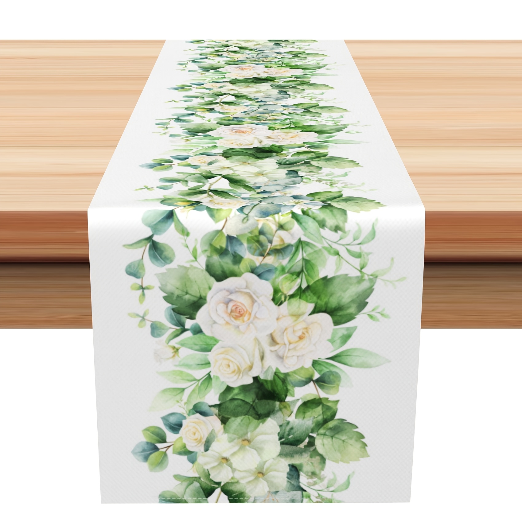 

1pc Linen Leaves Table Runner, Rectangle Woven Linen Flowers Pattern, 13x48/13x72/13x108 Inch, Indoor Outdoor Party Supplies