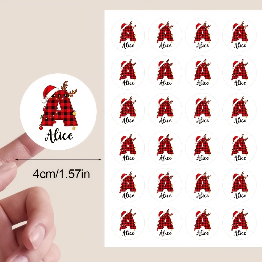 TEMU 1/24/48pcs Personalized Customized Christmas Name Round Stickers, Christmas Hat And Antlers Stickers, Red And Black Christmas Letter Decorative