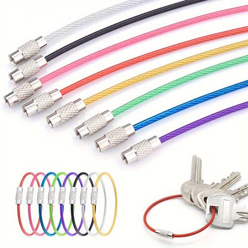 10pcs stainless steel cable wire key chain key rings travel aircraft luggage tag loops hanging outdoor keychain kayak boat hiking camping kits for keychains key chain rings