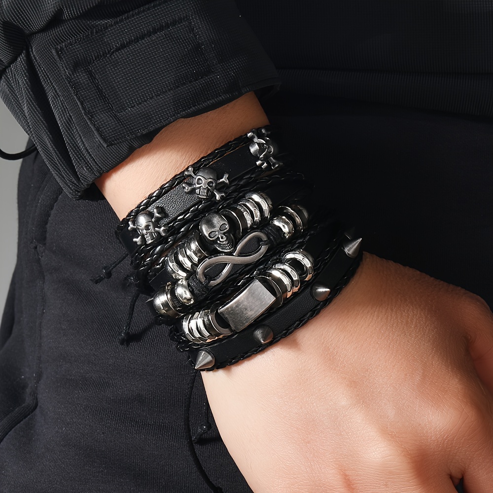 16pcs Adjustable Faux Leather Men's Bracelet Set