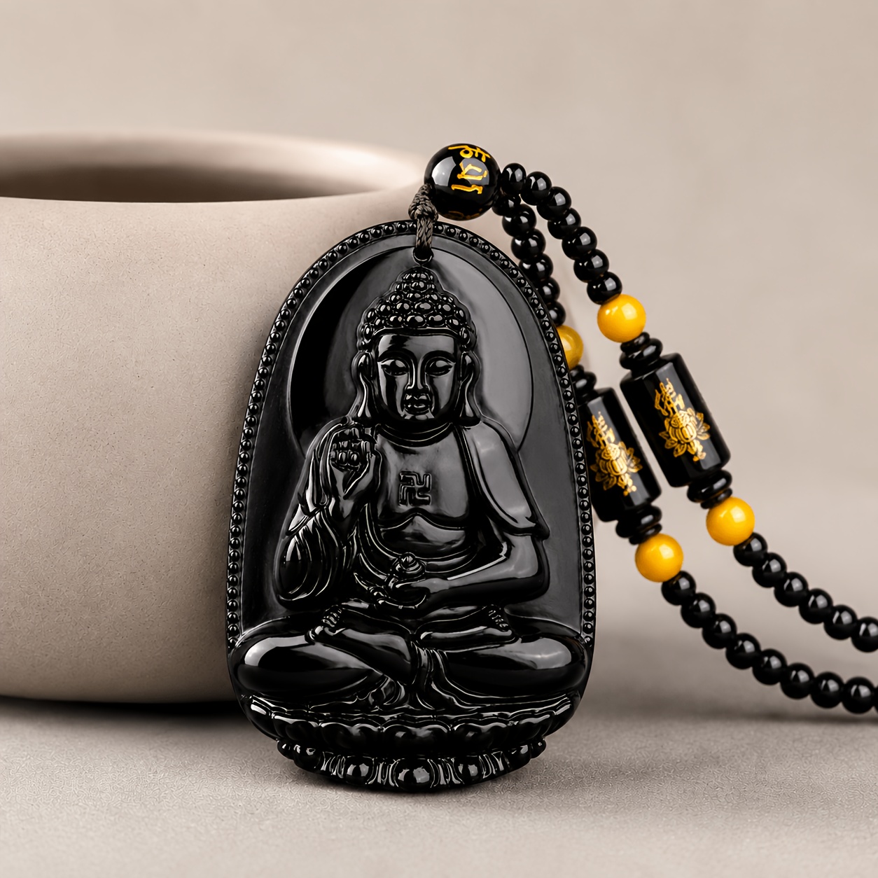 Black Beaded Pendant Necklace, Vintage Charm for Daily Wear