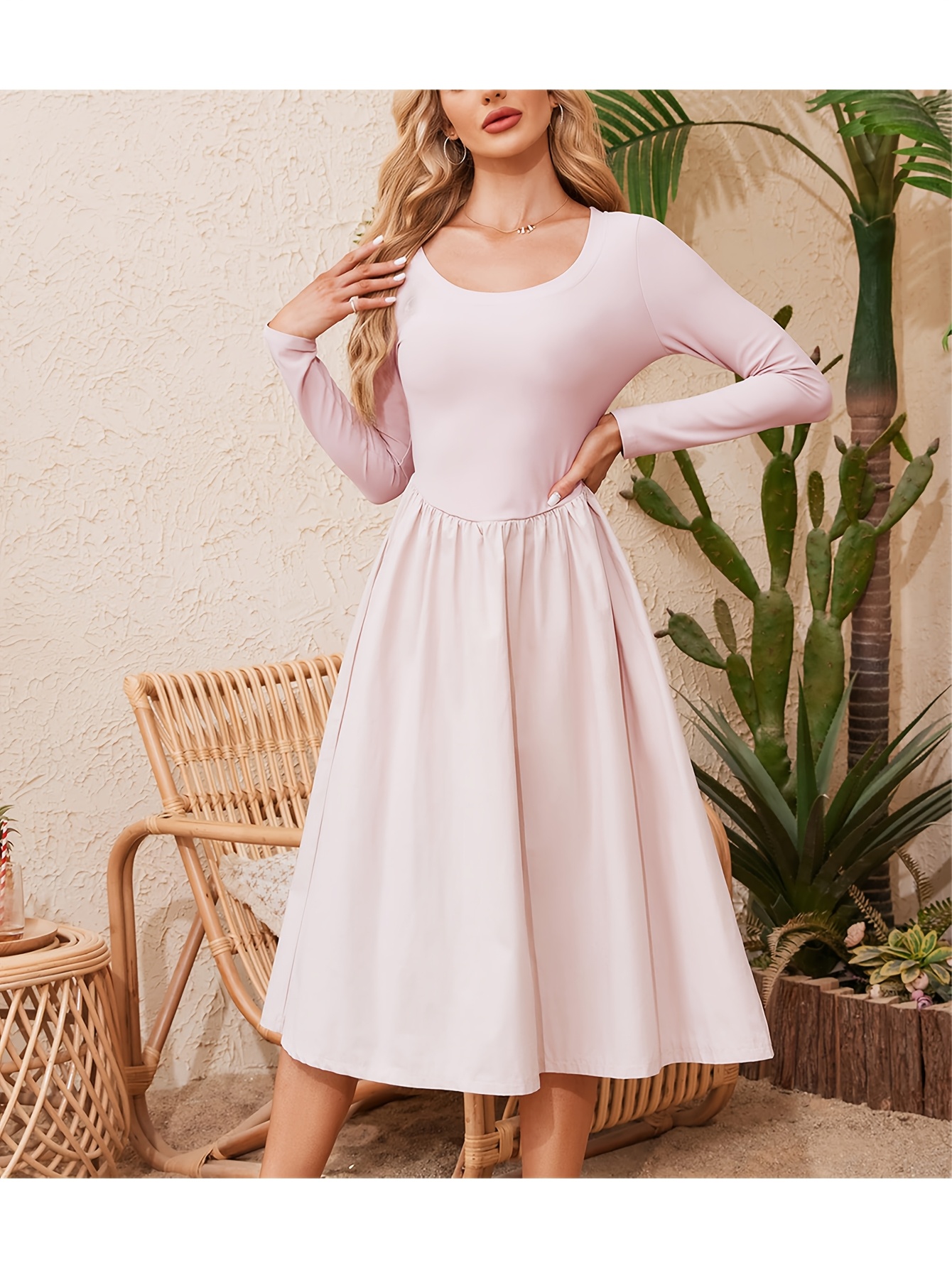 women casual long sleeve dresses empire waist knee length - Temu