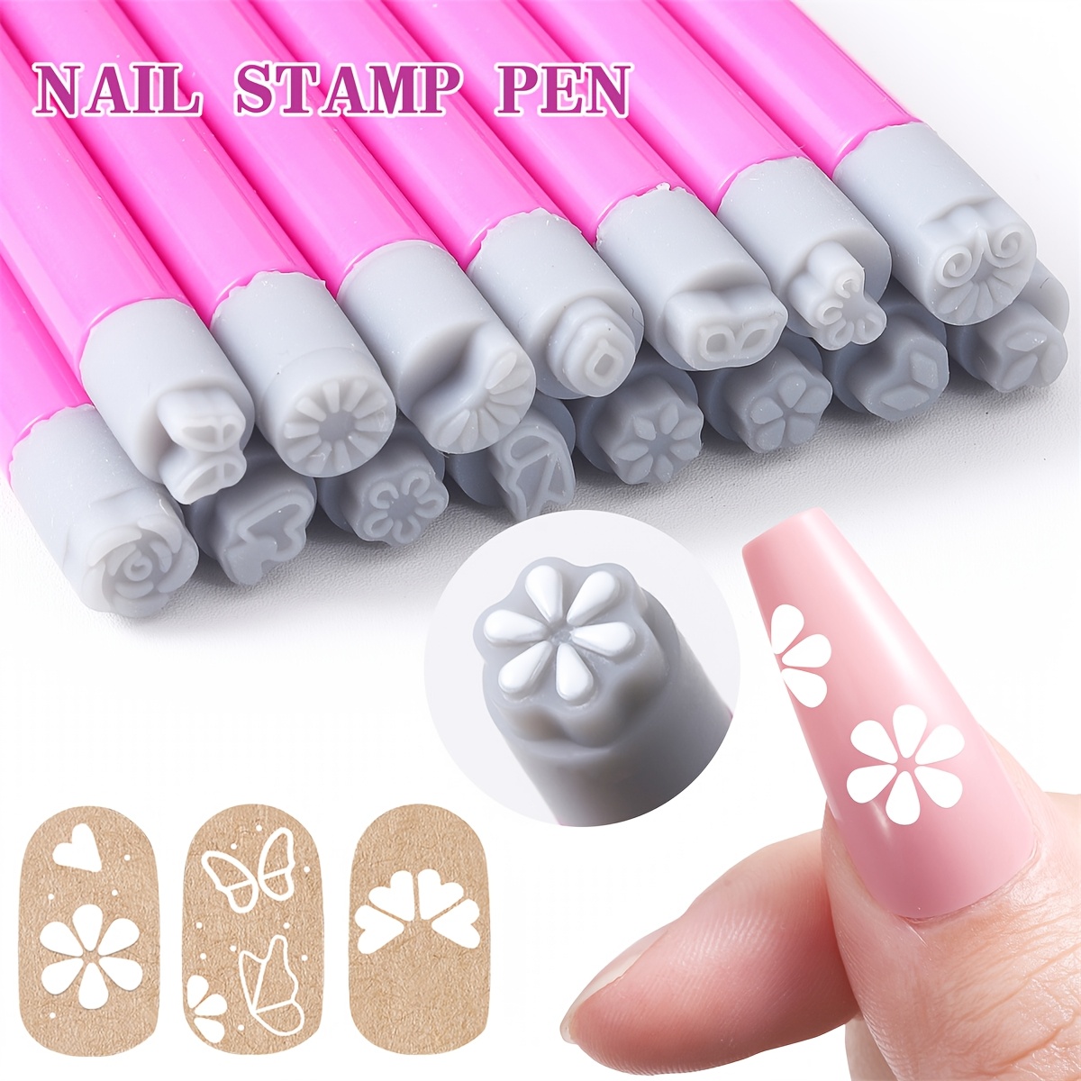 

Ensemble de 4/6/10/15 stylos à timbre pour nail art, outil de transfert de motif de fleur et de papillon sur les ongles, kit de timbrage non alcoolisé pour femmes