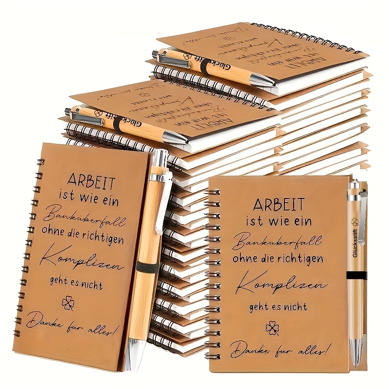Image of Gift For Her/him 18 Items, German Party Gift Set - Includes 9 German Thank-you Pens For Colleagues And Teachers, And 9 Spiral Notebooks, Farewell Gifts For Employees "work Like ", Supplies