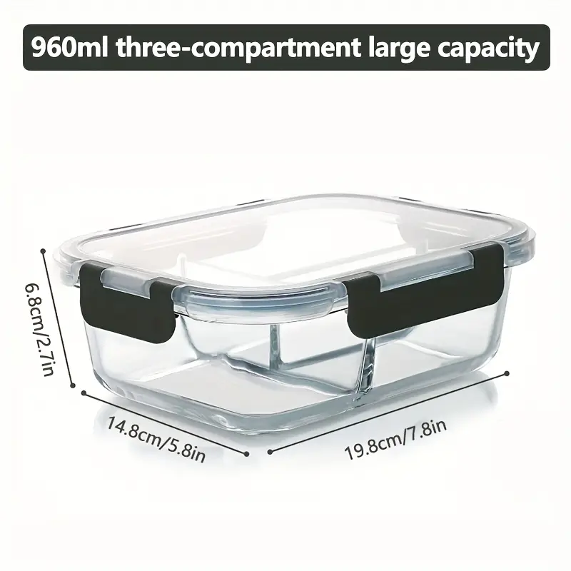 2025 glass meal prep containers 3 compartment with lids microwave oven dishwasher safe rectangular food storage containers for lunch portion control back to school bento box lunch box Product details 5