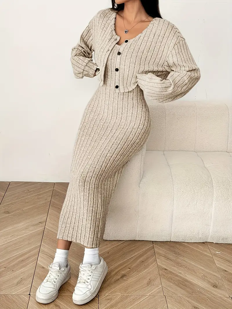 bodycon dress with cardigan set Ivory Sweater Dress - Knit Bodycon Dress - Midi Dress Sweater Set