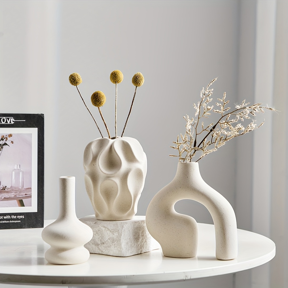 3pcs boho ceramic vase set modern   minimalist round donut shaped geometric pattern ideal for   decor living room entryway coffee table no battery required decorative gift details 1