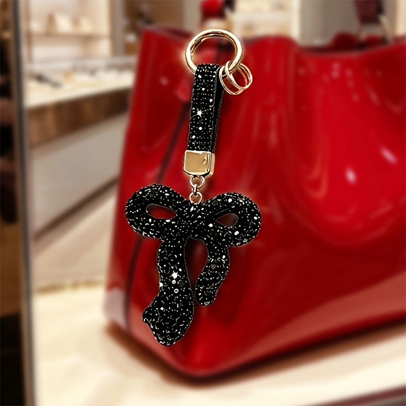 TEMU 1pc Breloque/ Porte-clés de sac nœud papillon style luxe premium - Pendentif en strass robuste fabriqué à avec deux anneaux métalliques, sac non