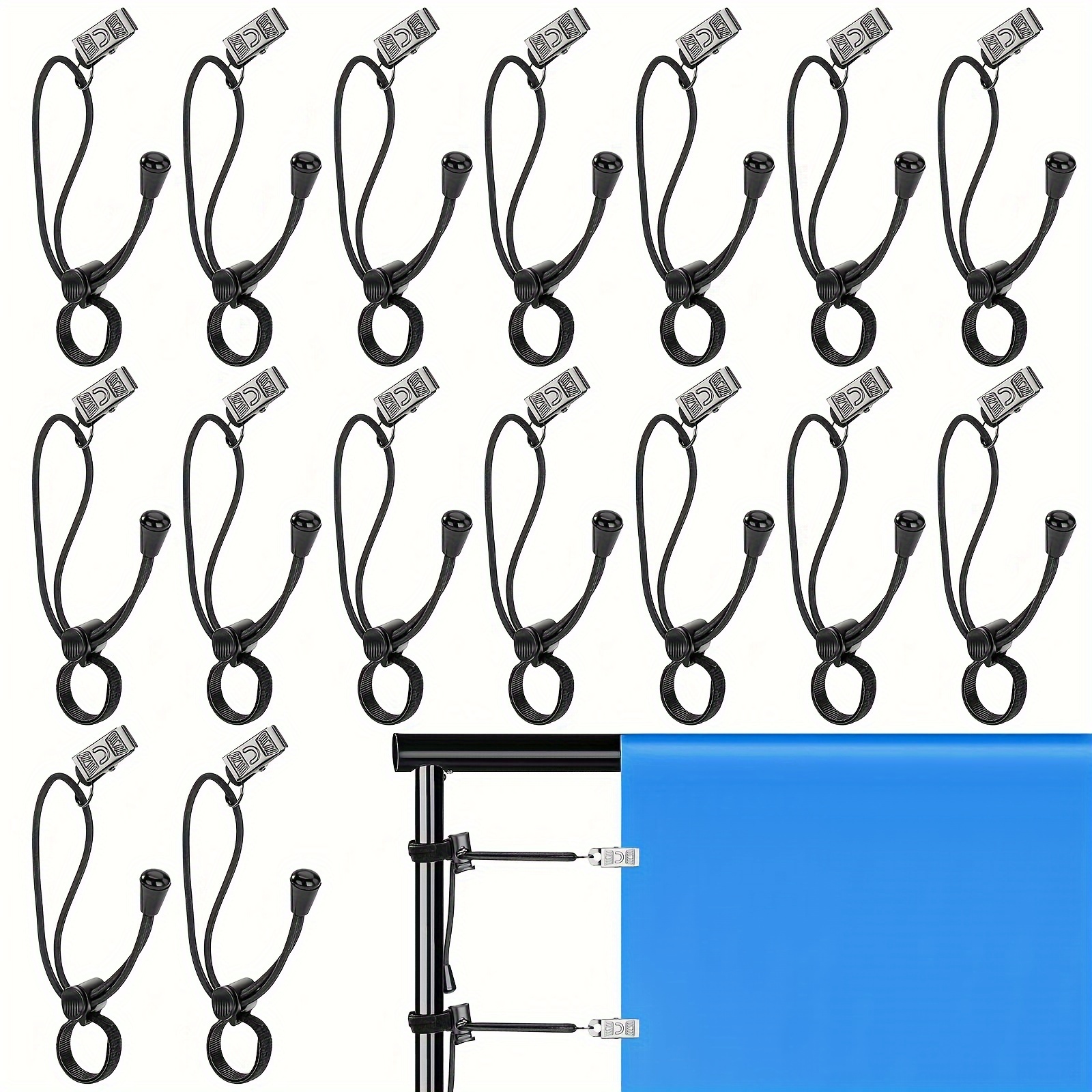 

16-pack Photography Clips, Metal Spring Clamps With Stretchable Rope, For , Fine Mesh Fabric Backdrops, Background Supports, Stainless Steel