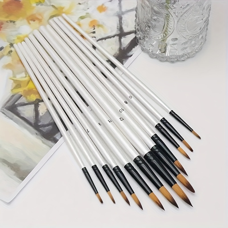 

12pcs Paint Brush Set With Soft Synthetic Nylon - For Diy Acrylic, Watercolor, Oil Painting - Includes Flat, Pointed, Round, Angled Heads - Ideal For Canvas, Face &