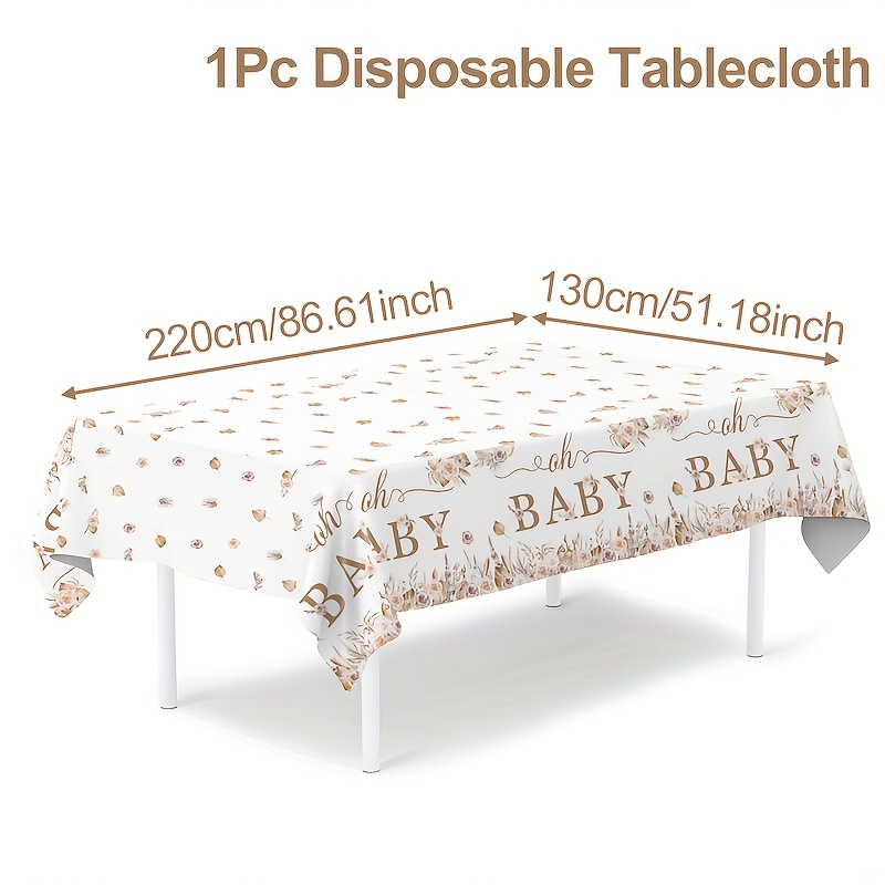 E-shop Frigg Böhmische Babyparty Tischdecke 130x220cm Plastik Einweg-Tischoberzug mit Schilfblumen-Dekor & "Oh Baby"-Text - Ganzjahres Vielseitige