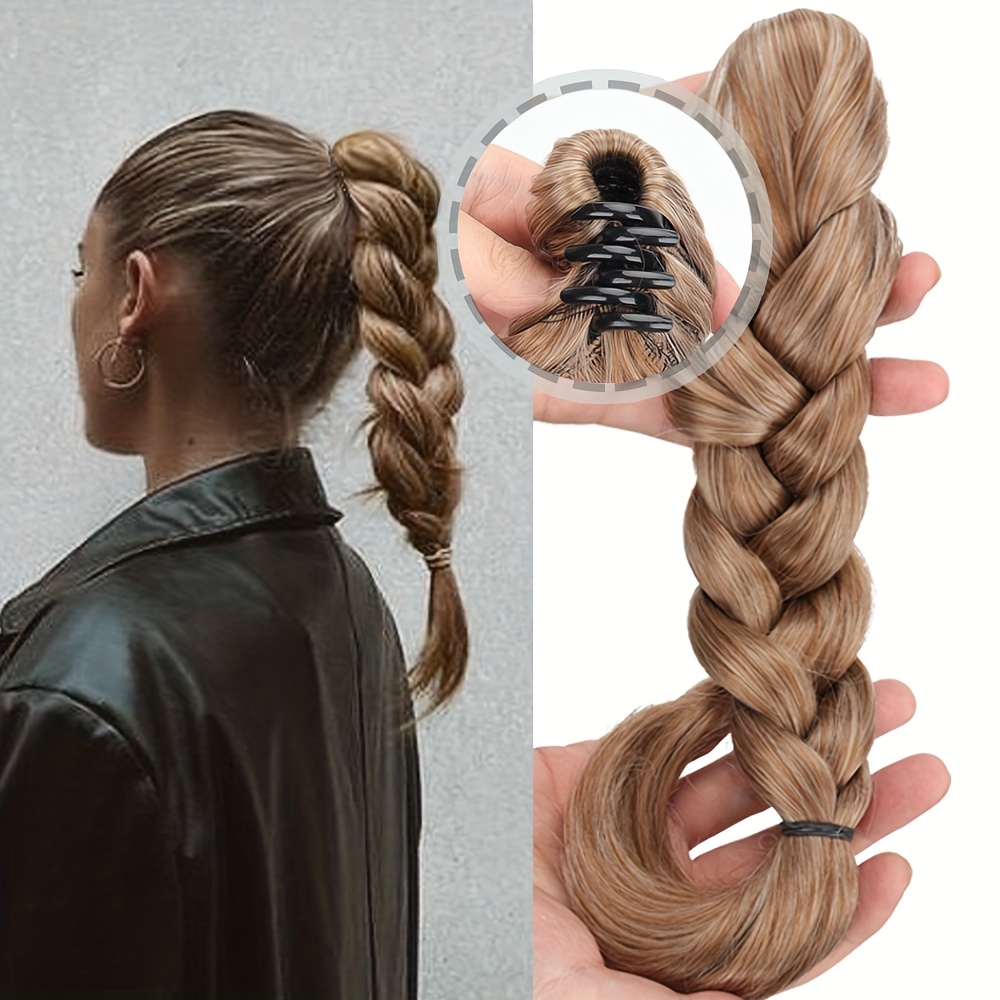 claw clip braided ponytail extension for women synthetic straight hair adds volume style     everyday hairstyles details 1