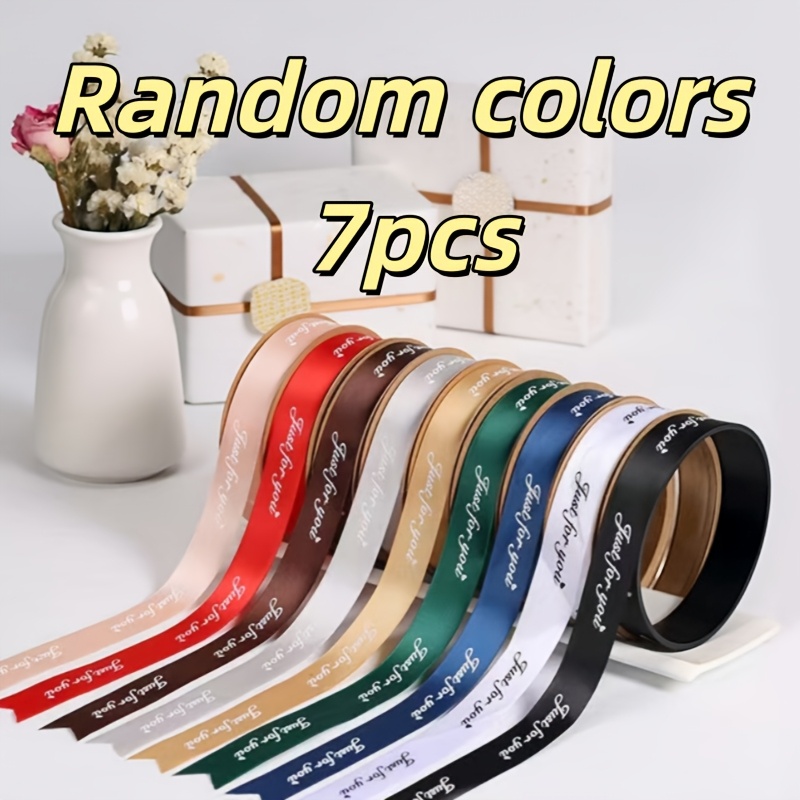 TEMU 7-roll Souvenir Flower Wrapping Ribbon, Suitable For Diy Bouquet And Cake Decoration, English Letter Satin Ribbon (random Colors)