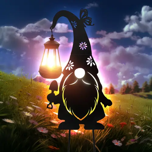 1pc outdoor dwarf lantern solar lawn lamp garden backyard lawn decoration metal craft dwarf shape lawn statue lamp outdoor lighting landscape lighting