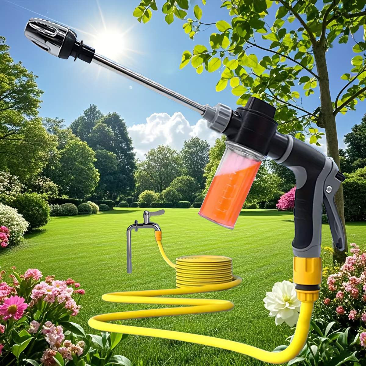 

1pc High-pressure Water Gun With Detachable Foam Bottle - Hose Connector, Stainless Steel For Lawn Irrigation & Car Wash