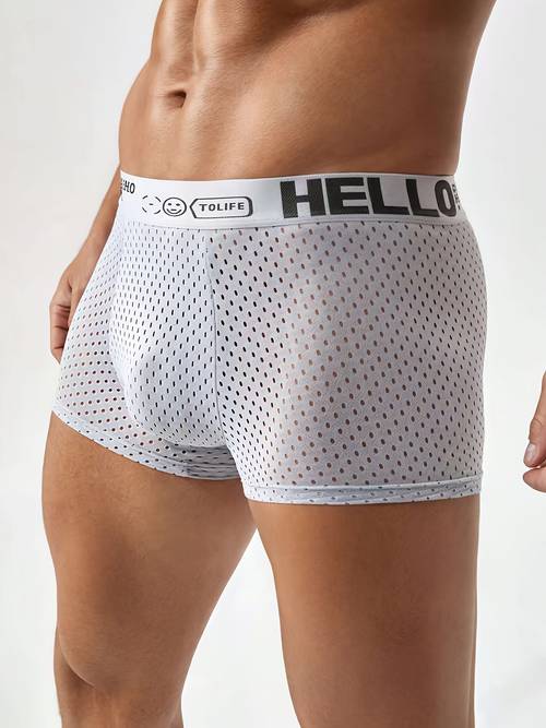pack of 10 mens mesh flat corner underwear hello letter waistband solid color mesh of style very breathable and comfortable suitable for summer wear