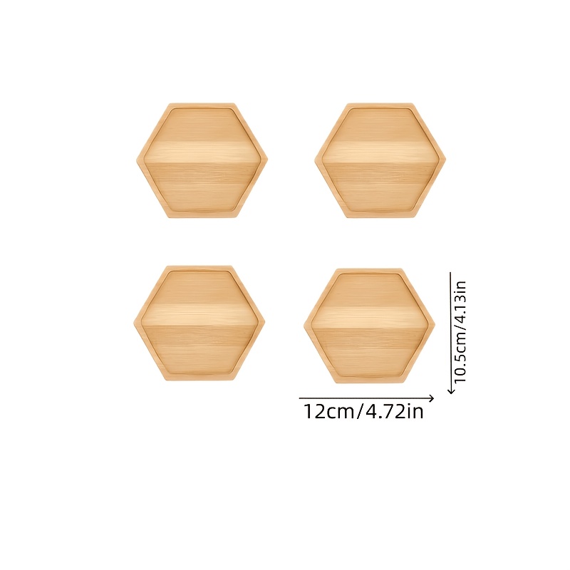 TEMU 4pcs Set Of Hexagonal Wooden Bamboo-pattern Coasters With Blank Mosaic Base, Made From Wood, Wooden Craft Supplies