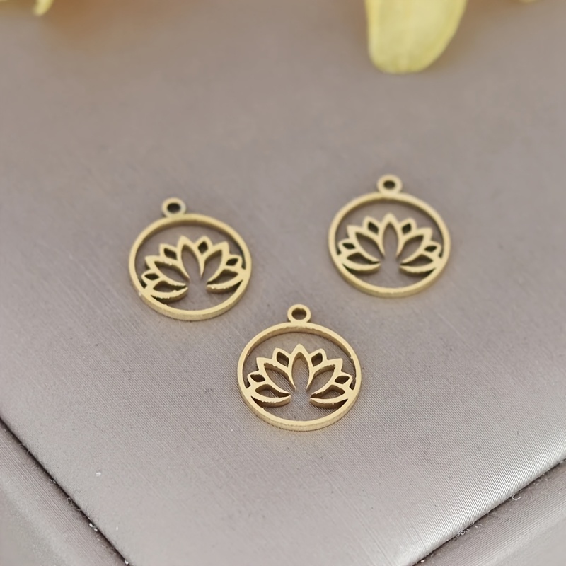 3pcs Tiny Round Hollow Line For Lotus Flower Charms For Jewelry Making Earrings Necklace Amulets Craft Stainless Steel Pendant