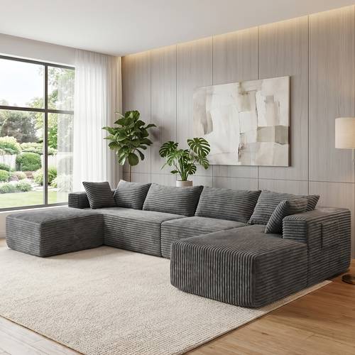extra large l shaped boneless compressed sofa sofa bed with ottoman for living room apartmen bedroom modern cloud couch deep seat comfy modular sectional boneless couch no black gray