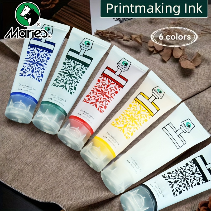 Marie'S Water-Based Printmaking Ink, 30Ml Per Tube, 6pcs Set. This Product Has Moderate Viscosity, Bright Colors, Is Easily Washable with Water, And Has Good Water Resistance After Drying on Paper. It Is Suitable for Various Printmaking Techniques Such As Intaglio And Relief Printing.