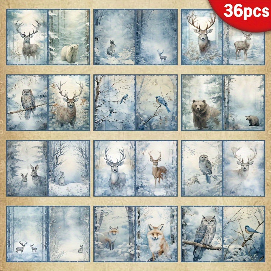 

36 Sheets Of A5 Winter Scrapbook Paper Featuring Forest Animals: Perfect For Diy Crafts, Greeting Cards, And Bullet Journals - Handmade,, And Uncoated