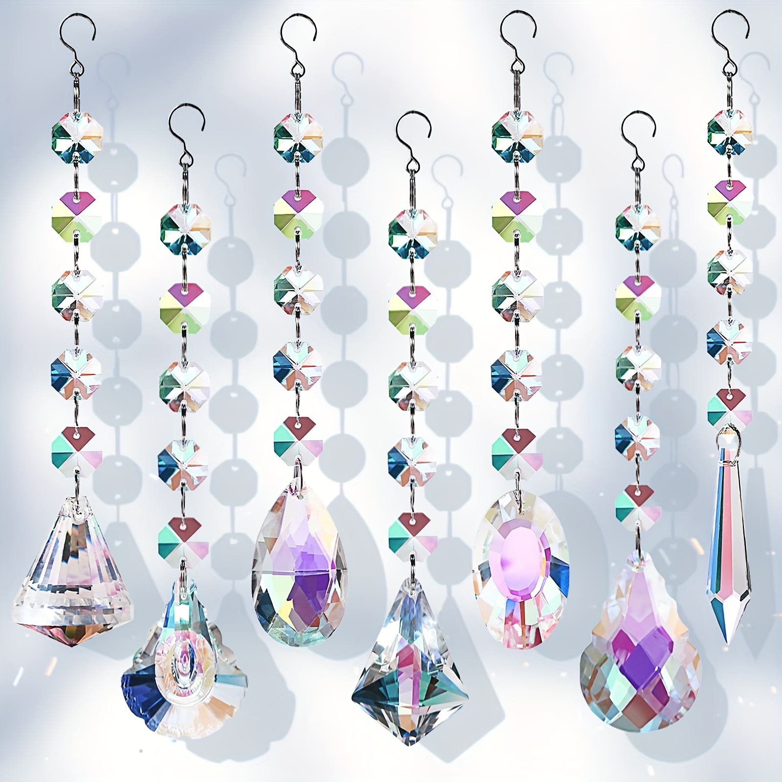 

7pcs Ensemble de Prismes en Verre Coloré Suncatcher, Pendentifs de Lustre en Verre Suspendus, Perles Sun Catcher pour Jardin, Décoration d'Arbre de Noël