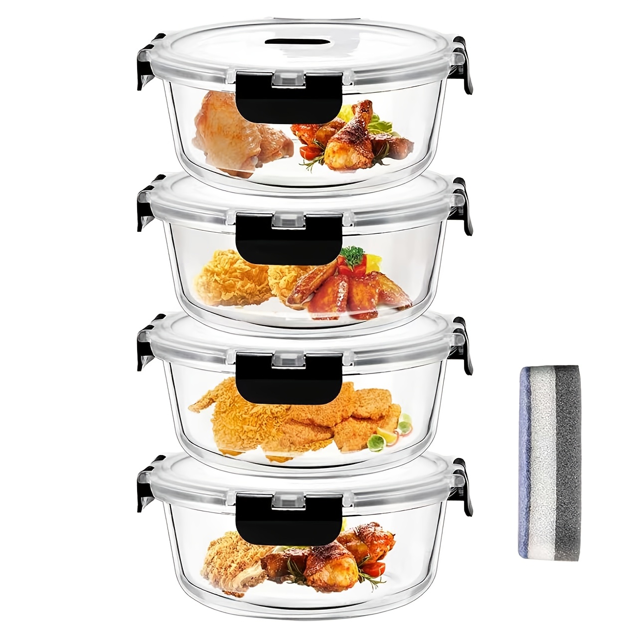 TEMU 1300ml Round Glass Food Storage Container, Ideal For . Safe For Microwave And Freezer Use, This Sealed, Leak-proof Meal Container Is Perfect For