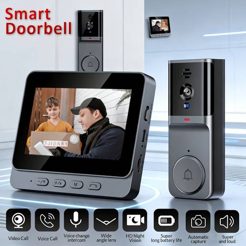 video doorbell with monitor wireless doorbell camera no wifi required 2 4 ghz module connection or subscription two way audio for home