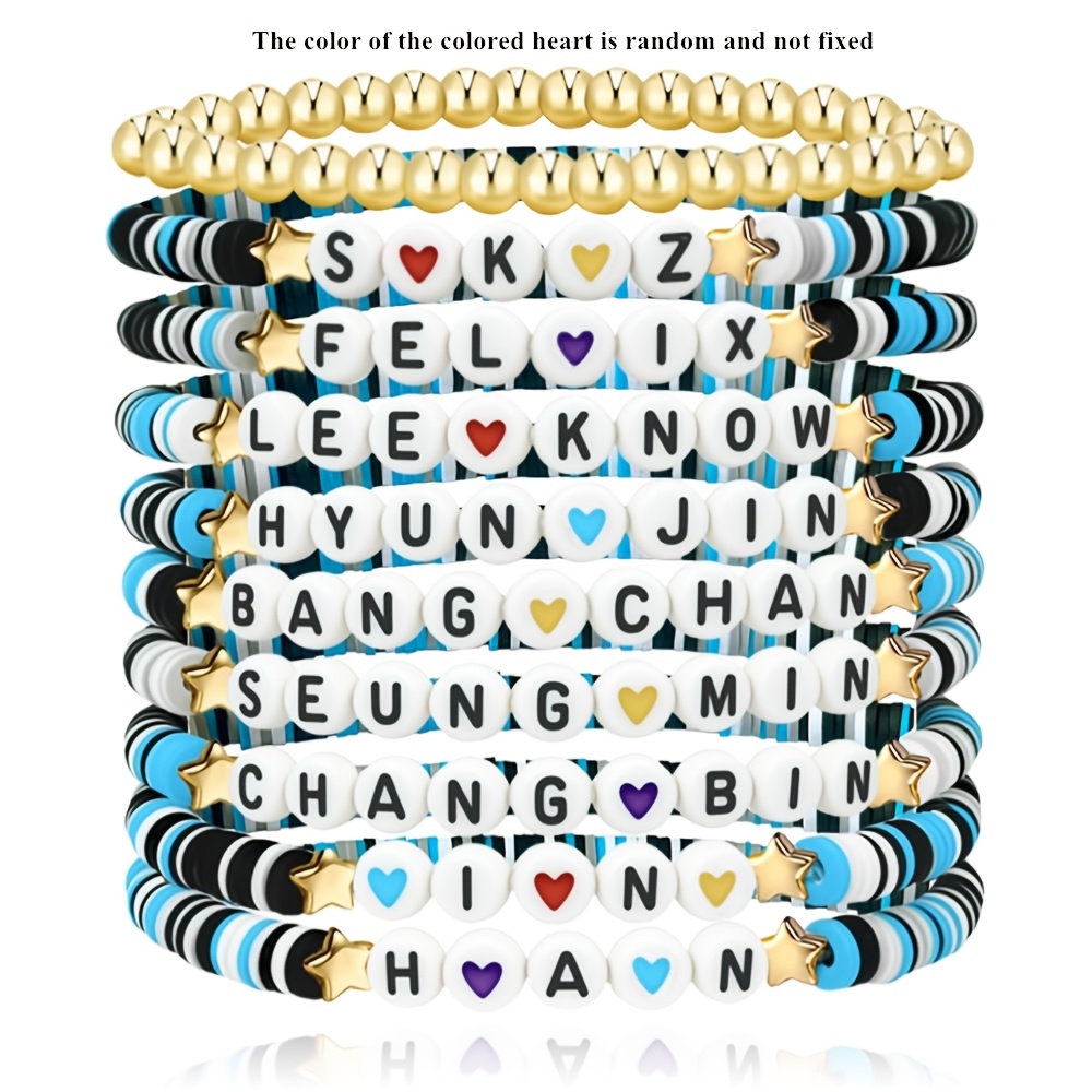 TEMU Lot de 10 bracelets d' en poterie souple bleue sur le thème des boys bands coréens, articles de concert et de festival de musique, adaptés pour