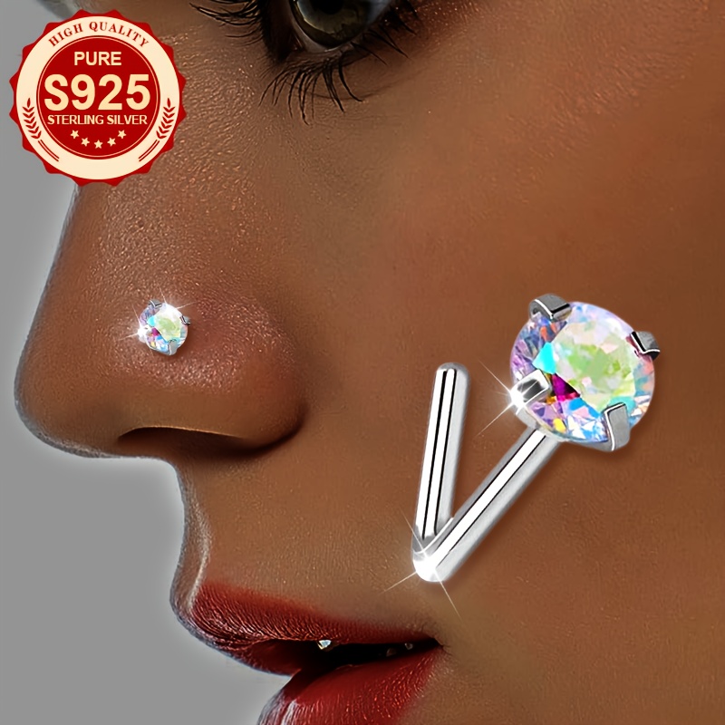 Image of Single Piece, S925 Silver, Colorful Sparkling Nose Stud For Women, Bling Bling, Suitable For Everyday Wear And Parties, Worn At Music Festivals, Enhances , Hypoallergenic