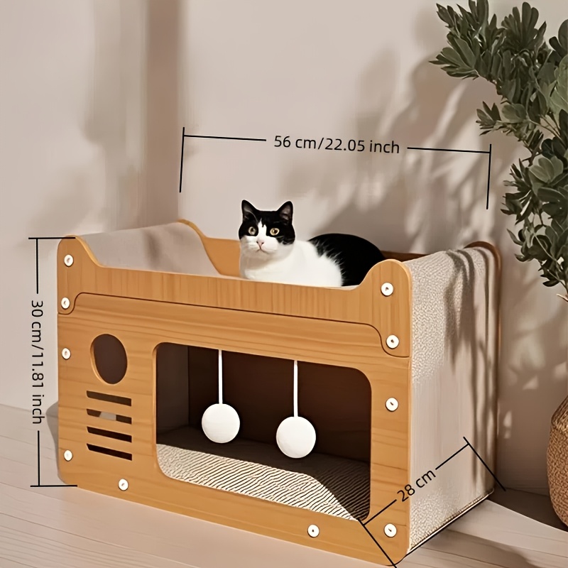2-in-1 Cat Bed & Scratching Post - Large Summer Cooling Ventilated Cat House with Personalized Name Engraving, Durable No-Shed Material, Easy Assembly Wall-Mounted Space-Saving Design for Indoor Cats