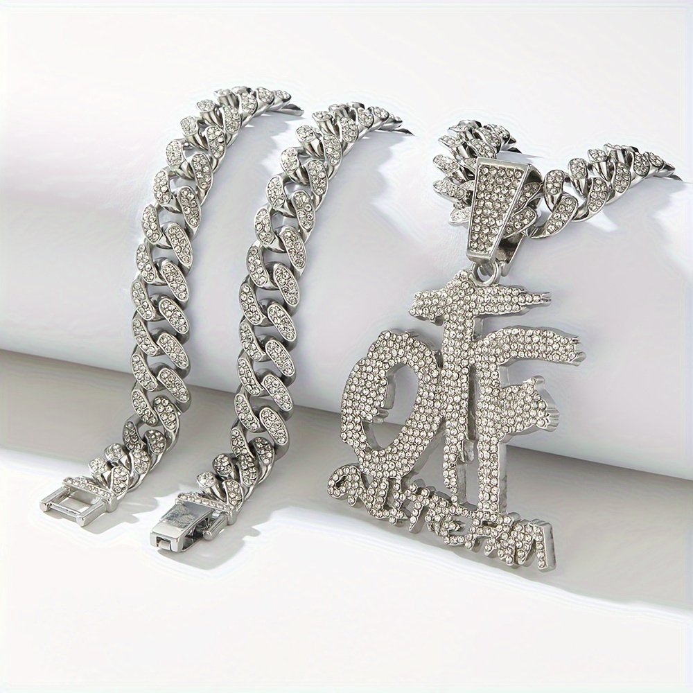 2pcs hip hop cuban chain otf letter pendant necklace men Temu Canada