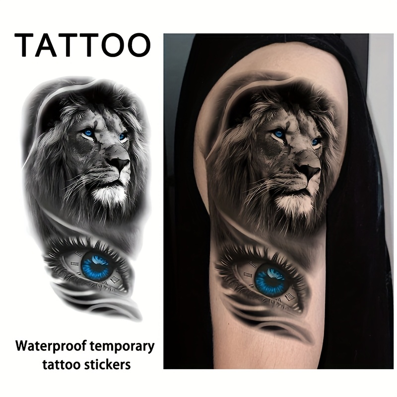 Waterproof Lion With Temporary Tattoo Sticker – Realistic Semi-permanent Design, Lasts 1-2 Weeks, Herbal Ink, Unisex For , Perfect For , Legs & Body Art
