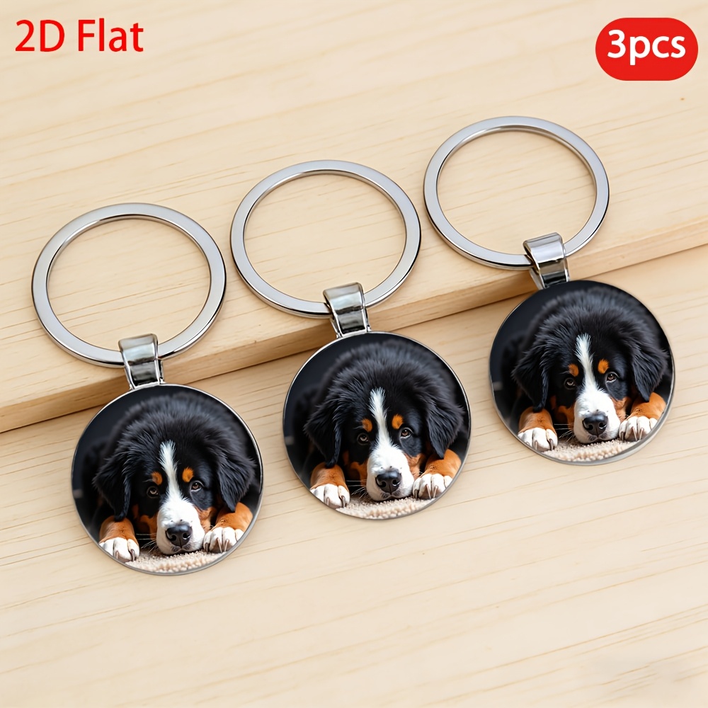 TEMU 2d Flat, 3pcs, Bernese Pattern Keychain, Key Ring, Anniversary, Fashionable Decoration, Key Organizer, , Suitable For Keys, Wallet Decoration,